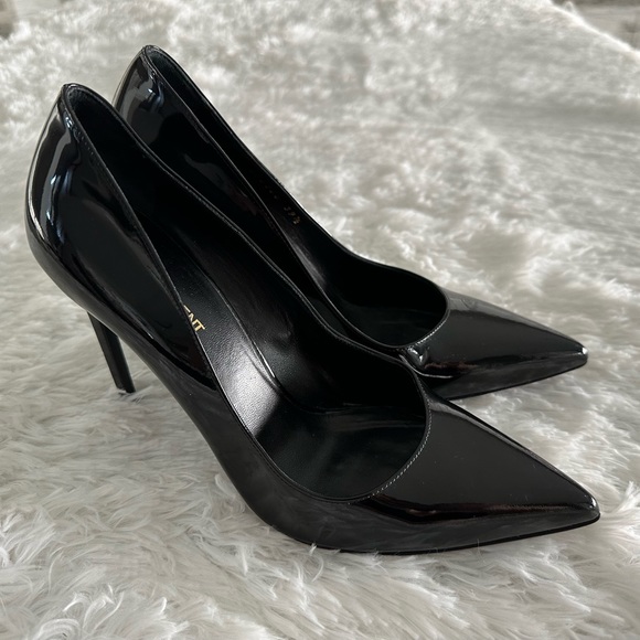 Saint Laurent YSL Anja Black 110 Patent Leather Pumps Shoes Italy Sz 39.5 39 1/2 - Picture 1 of 10